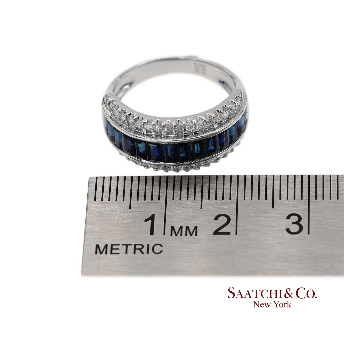 18K 750 Solid White Gold Natural Diamond and Natural Sapphire Band Ring