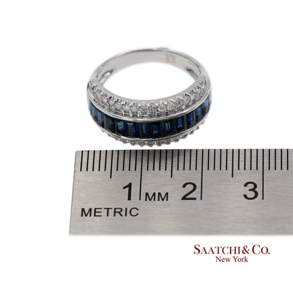 18K 750 Solid White Gold Natural Diamond and Natural Sapphire Band Ring