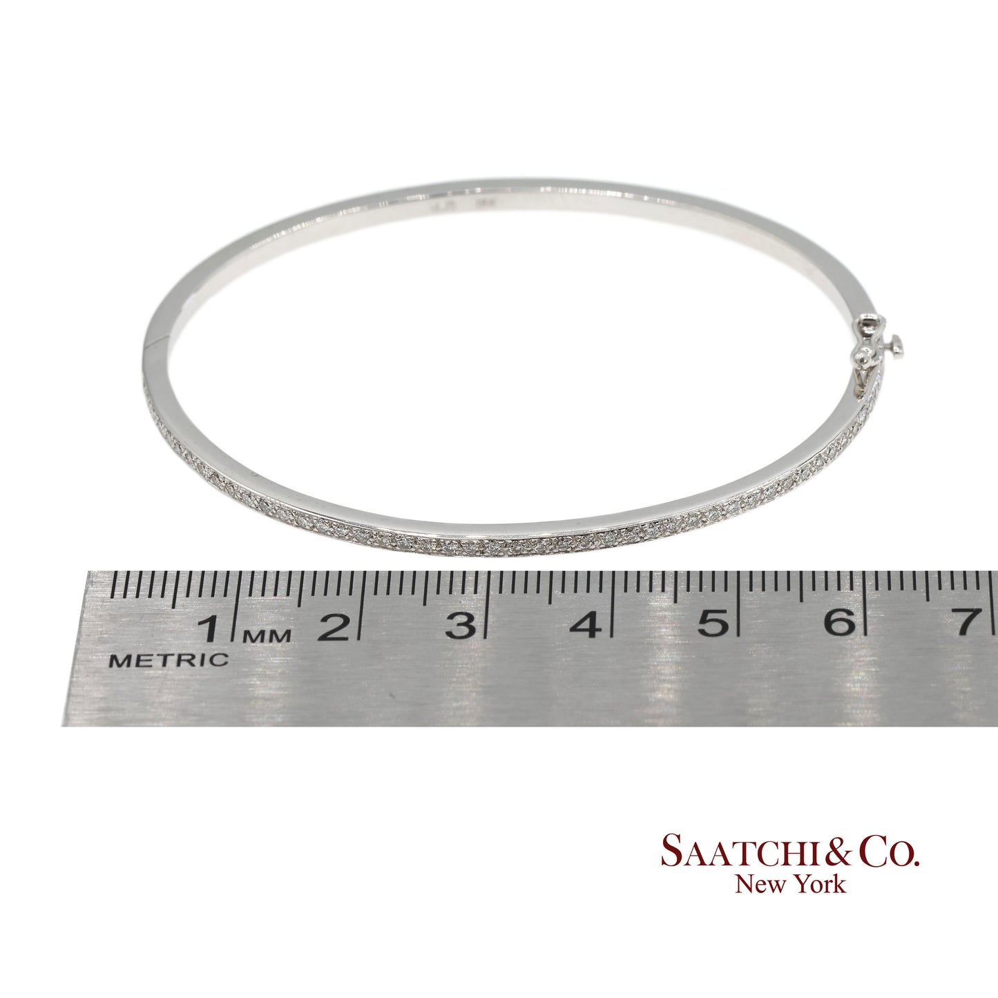 18K 750 Solid White Gold Brilliant Cut Natural Diamond Bangle Bracelet