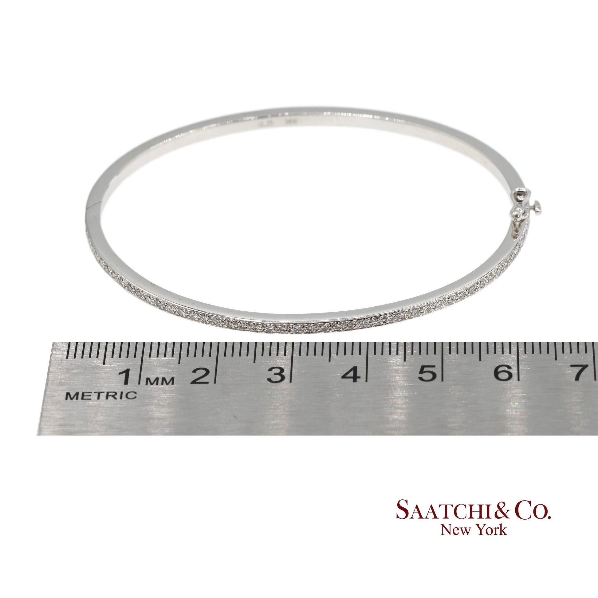 18K 750 Solid White Gold Brilliant Cut Natural Diamond Bangle Bracelet
