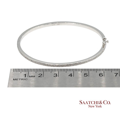 18K 750 Solid White Gold Brilliant Cut Natural Diamond Bangle Bracelet