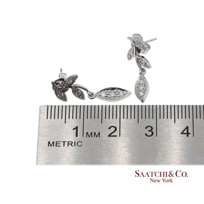 18K 750 Solid White Gold Marquise Shape Natural Diamond Leaf Drop Earrings