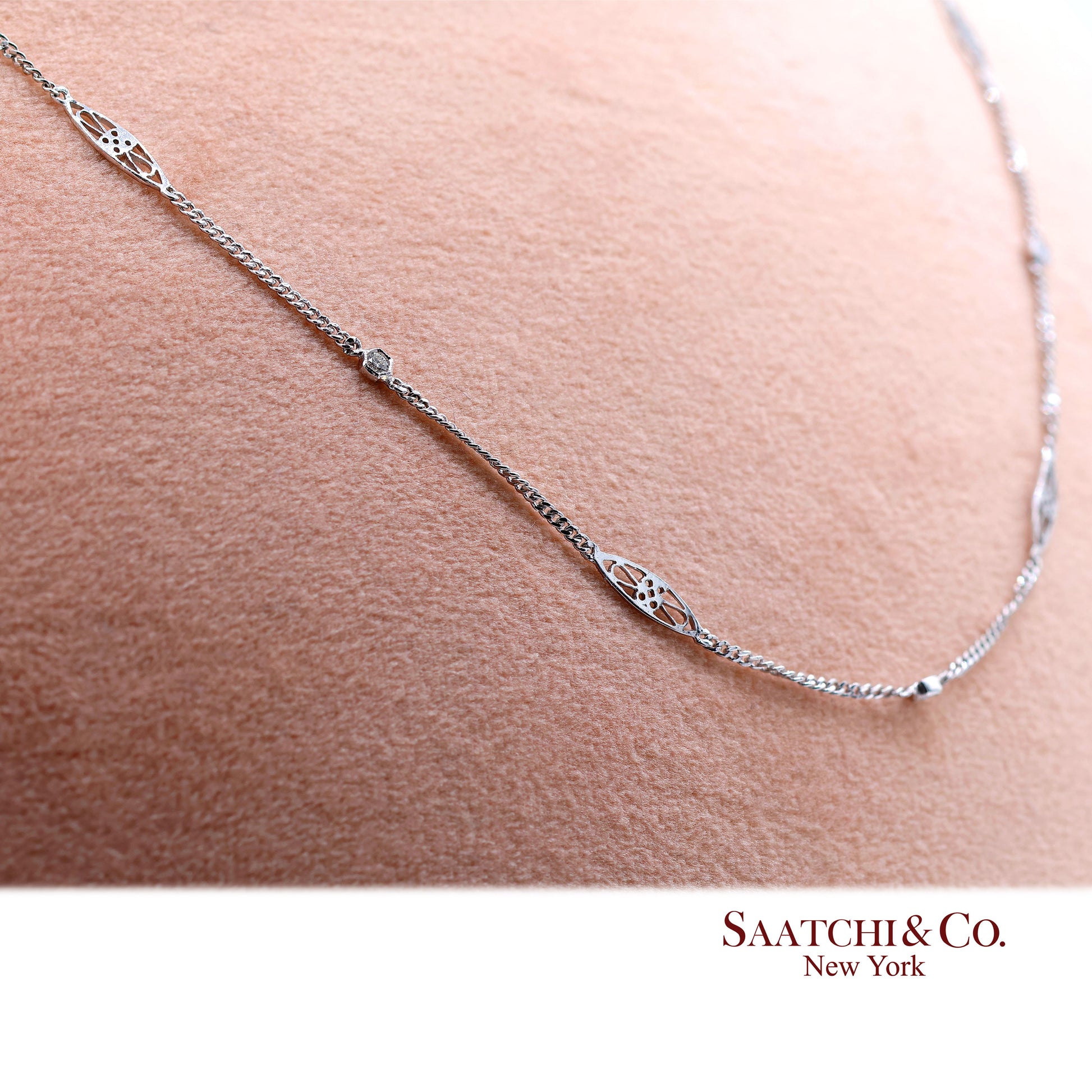 18K 750 Solid White Gold Natural Diamond Chain Necklace