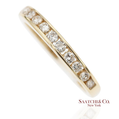 14K 585 Solid Yellow Gold Natural Diamond Band Ring
