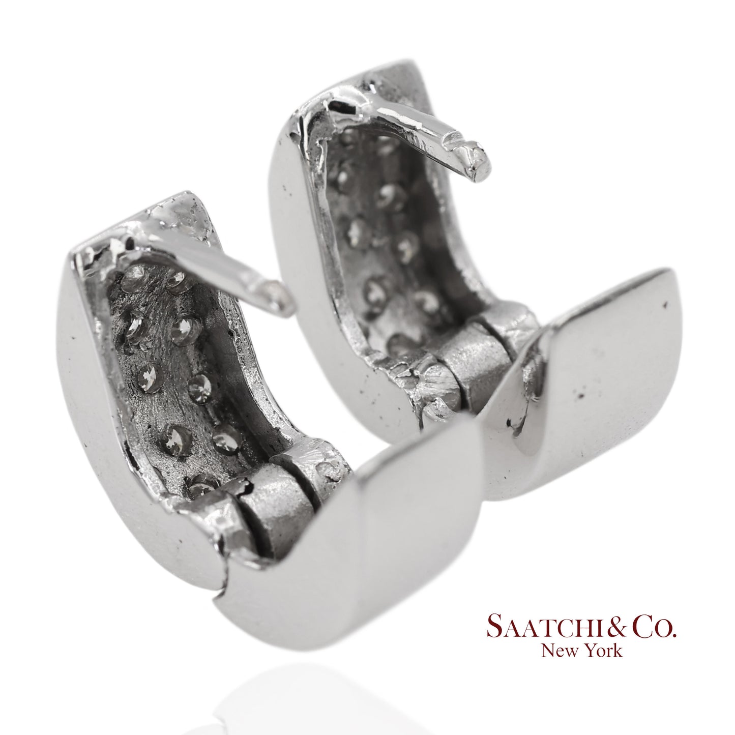 18K 750 Solid White Gold Natural Diamond Huggie Hoop Earrings