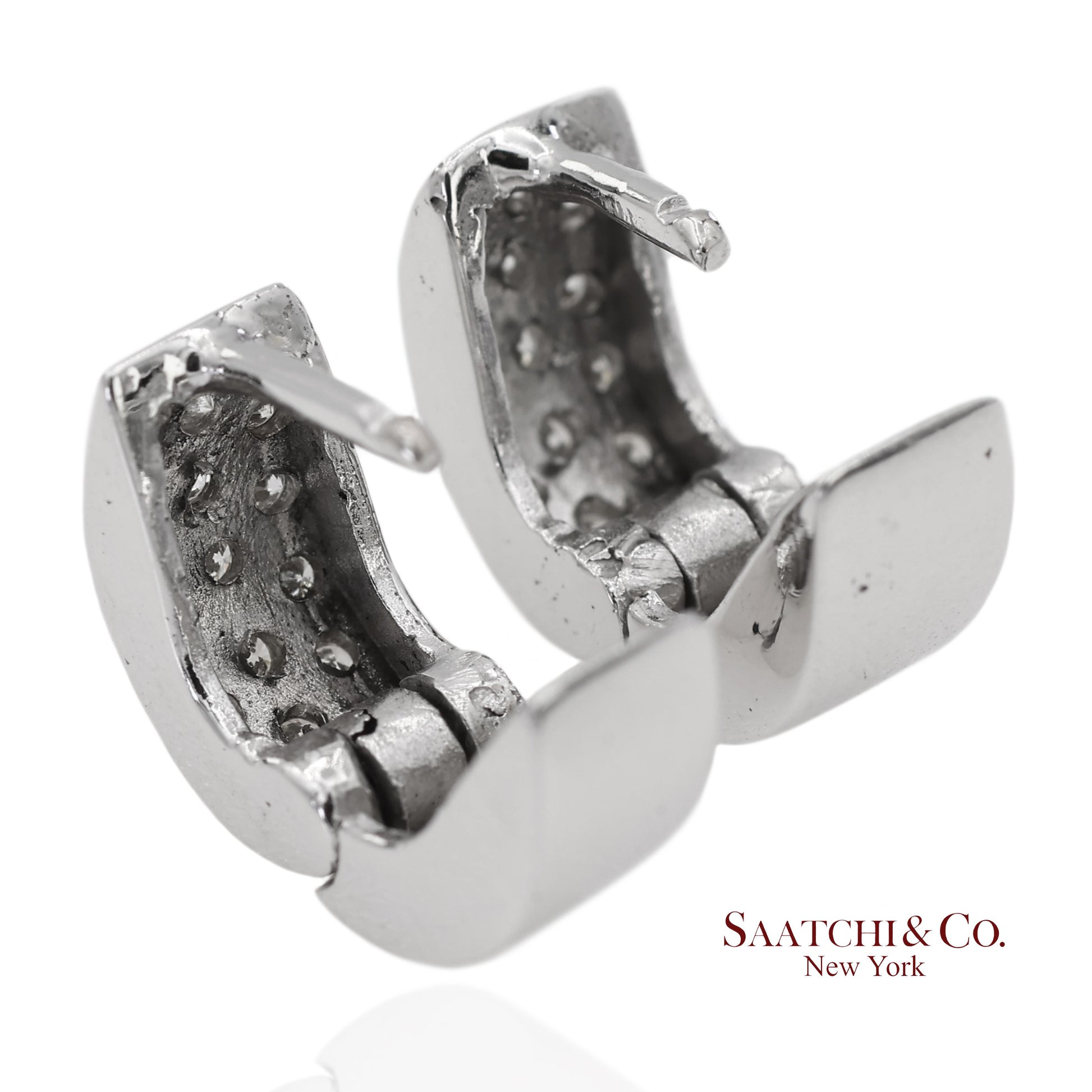 18K 750 Solid White Gold Natural Diamond Huggie Hoop Earrings