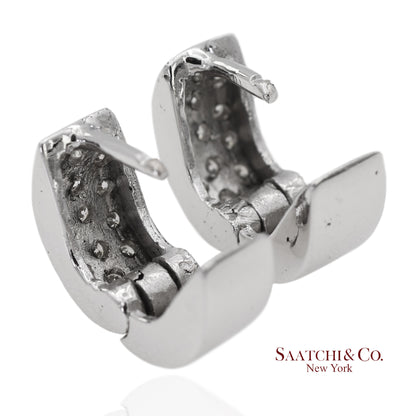 18K 750 Solid White Gold Natural Diamond Huggie Hoop Earrings