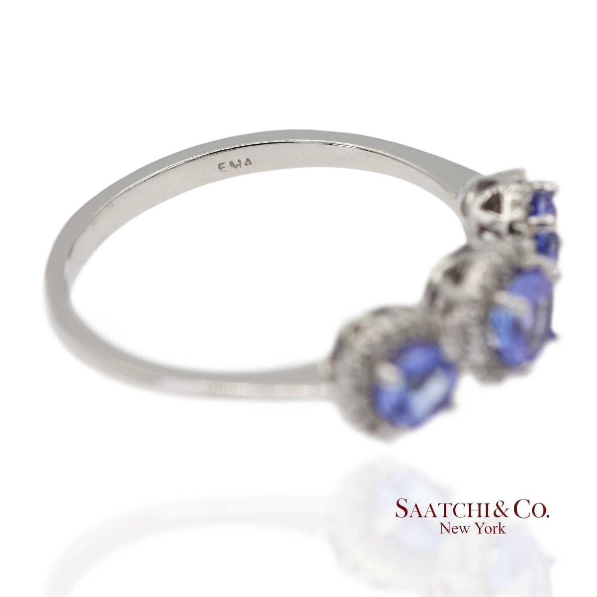 0.40 ct Natural Diamond and 0.80 ct Tanzanite 14K White Gold 3-Stone Ring