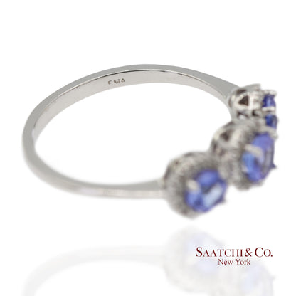 0.40 ct Natural Diamond and 0.80 ct Tanzanite 14K White Gold 3-Stone Ring