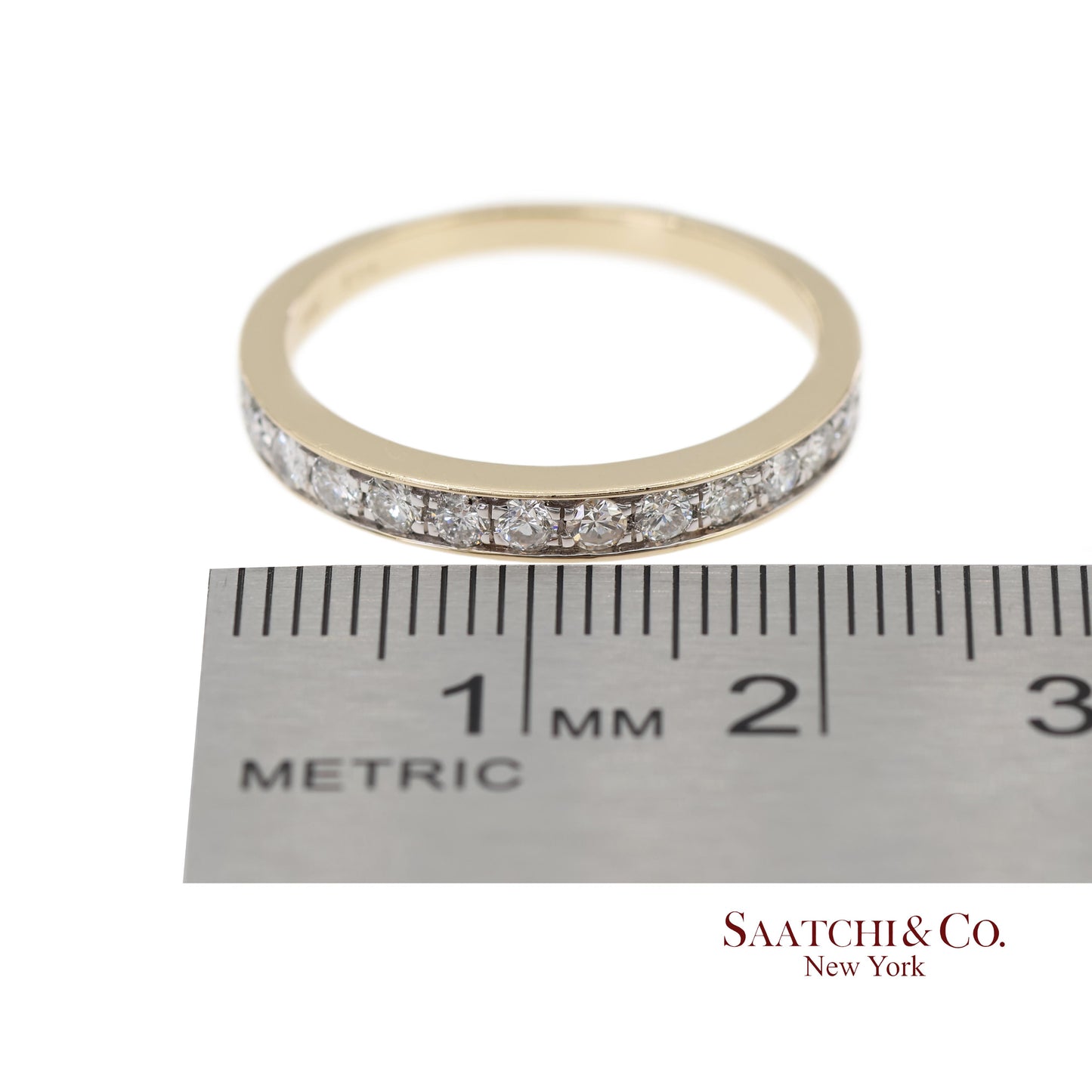 14K 585 Solid Yellow Gold Natural Diamond Band Ring