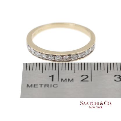 14K 585 Solid Yellow Gold Natural Diamond Band Ring