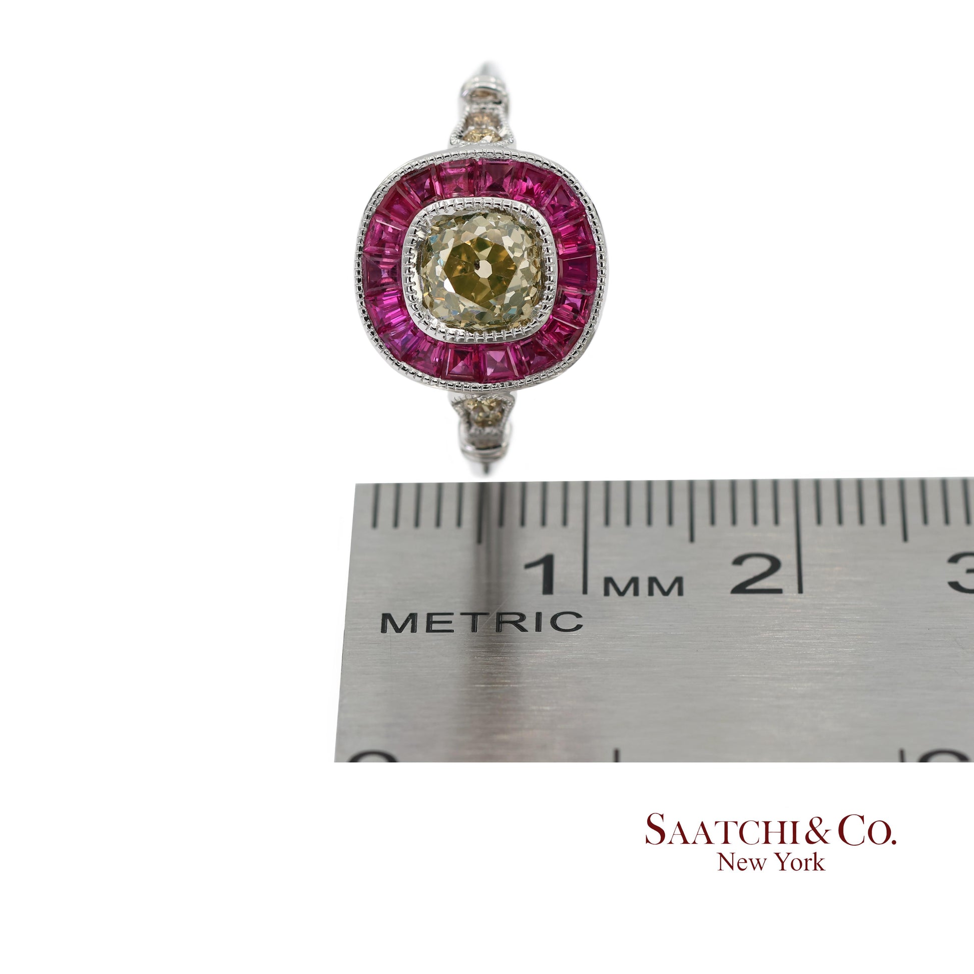 GIA Certified 18K 750 Solid White Gold Natural Diamond and Ruby Engagement Ring