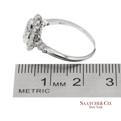 Vintage Platinum 900 Natural Diamond Milgrain Oval Shape Engagement Band Ring