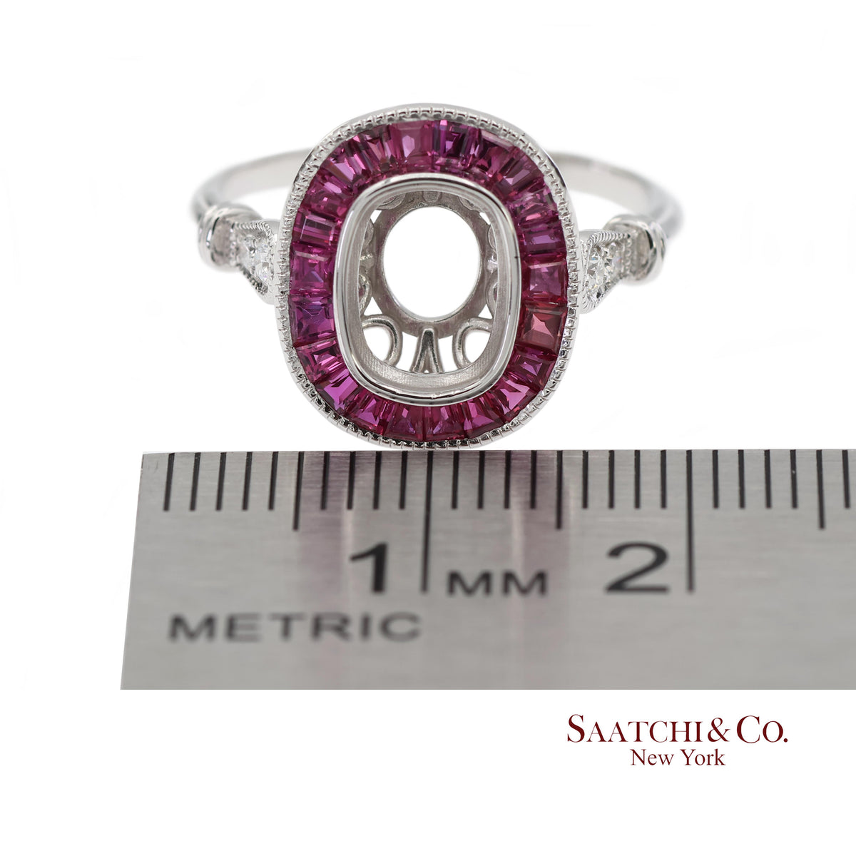 14K White Gold 0.10 ct Natural Diamond and 1.10 ct Natural Ruby Semi Mount Ring