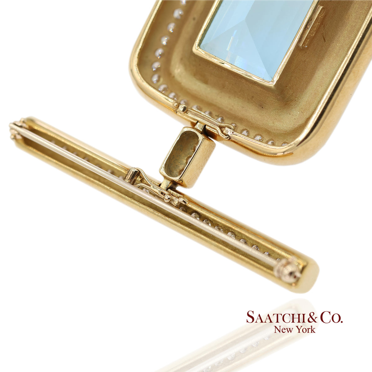 GIA 60 Ct Aquamarine and 4 Ct Diamond 18K Yellow Gold Convertible Pendant Brooch