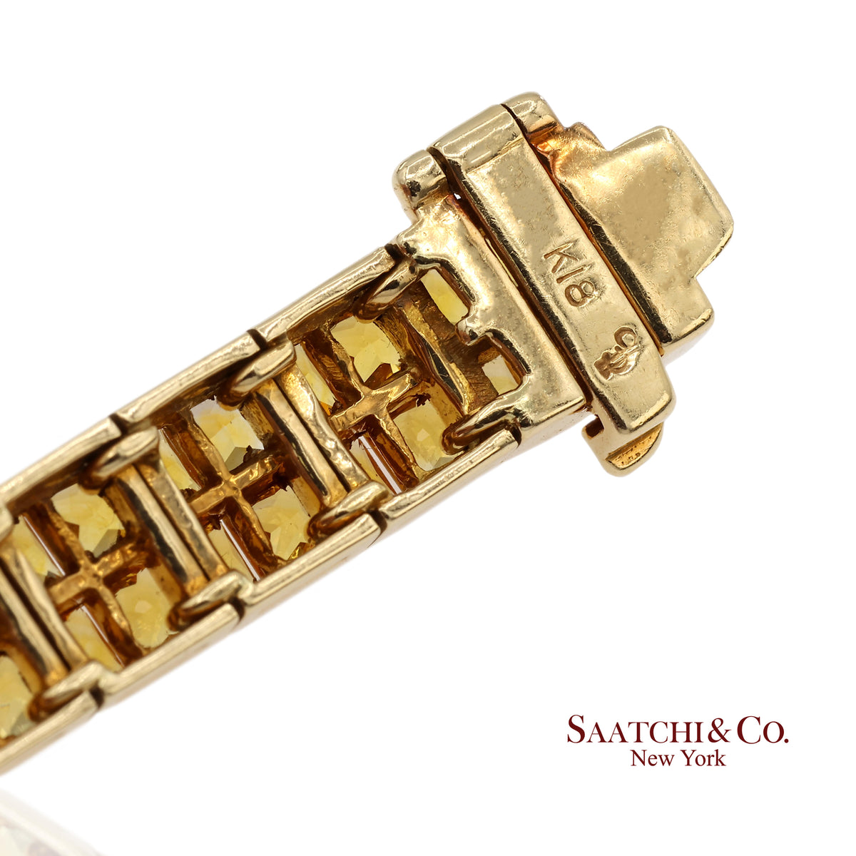 12.50 Ct Natural Yellow Sapphire Princess Cut Bracelet in 18K Yellow Gold