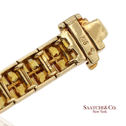 12.50 Ct Natural Yellow Sapphire Princess Cut Bracelet in 18K Yellow Gold