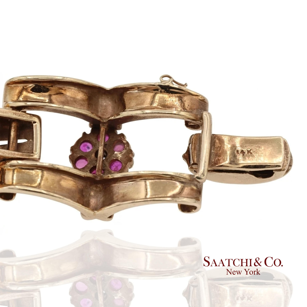 Vintage 0.15 Ct Natural Diamond and 1.20 Ct Ruby Bracelet in 14K Rose Gold