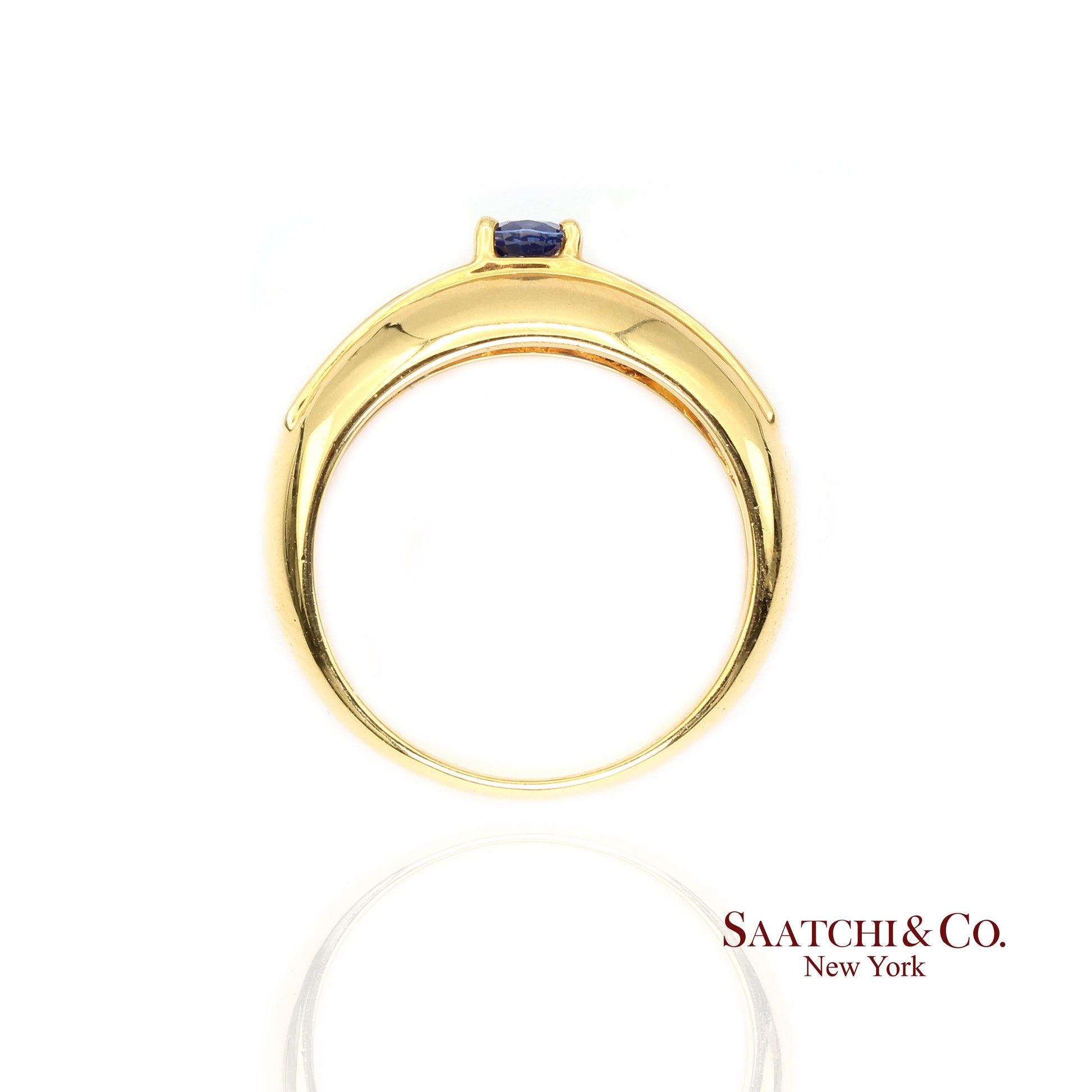18k (750) Yellow Gold Natural Blue Sapphire and Natural Diamond Ring