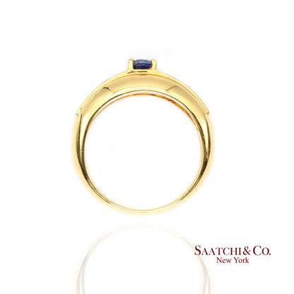 18k (750) Yellow Gold Natural Blue Sapphire and Natural Diamond Ring