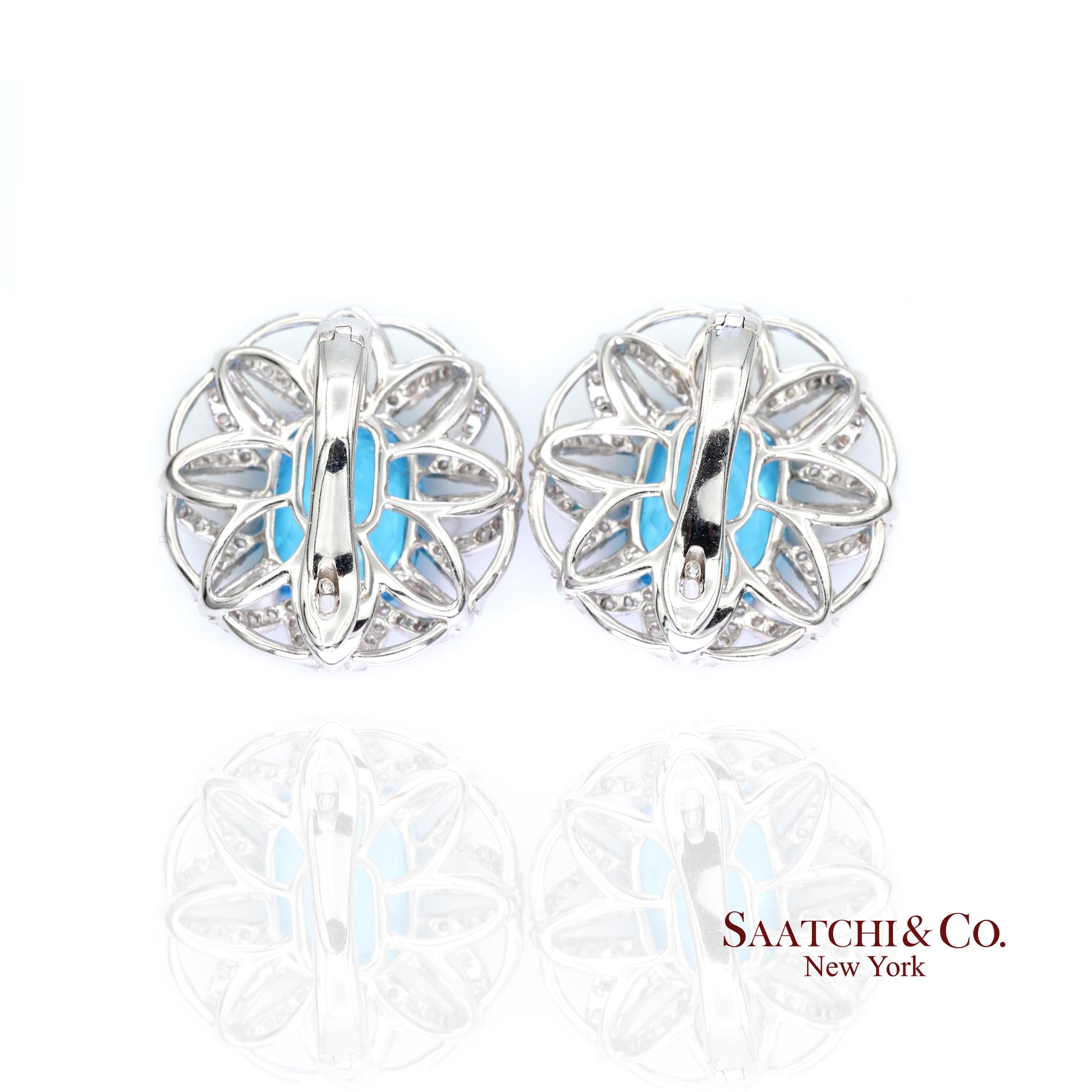 14k (585) White Gold Natural Blue Topaz and Diamond Earrings