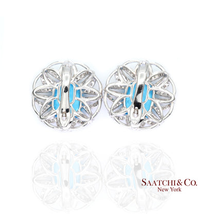14k (585) White Gold Natural Blue Topaz and Diamond Earrings