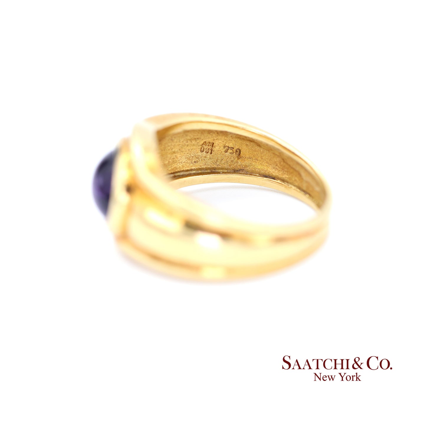 18k (750) Yellow Gold Natural cabochon Amethyst Ring