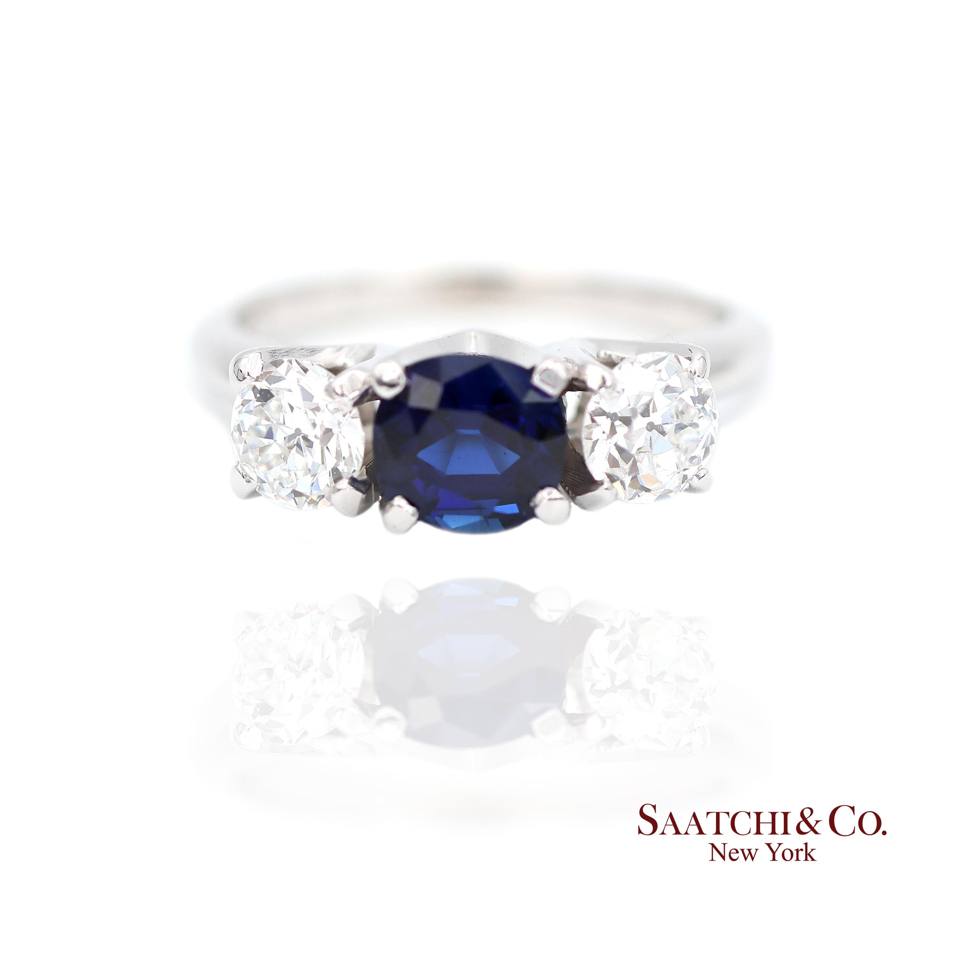 18k (750) White Gold Natural Sapphire and Diamond Ring Size 5
