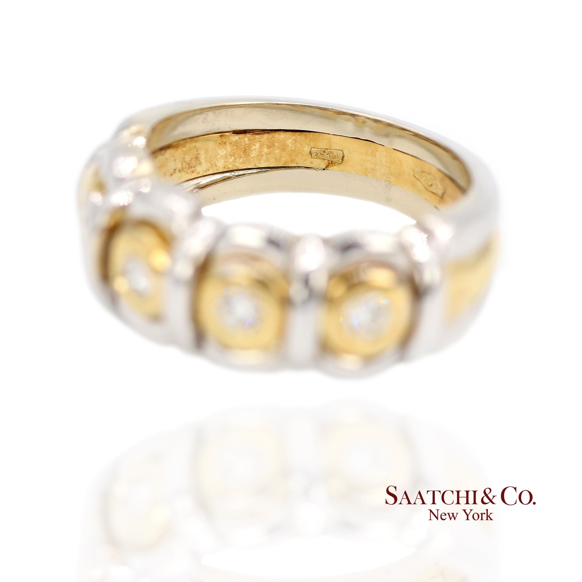 18k (750) White Yellow Two Tone Gold Natural Diamond Ring Size 7.5