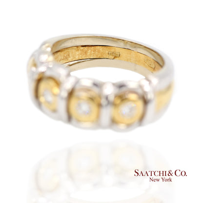 18k (750) White Yellow Two Tone Gold Natural Diamond Ring Size 7.5