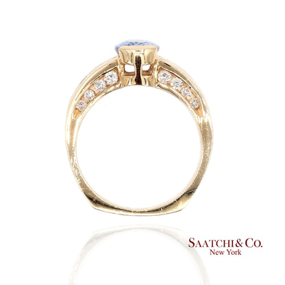 Vintage 14K Yellow Gold Natural Blue Sapphire and Diamond Ring