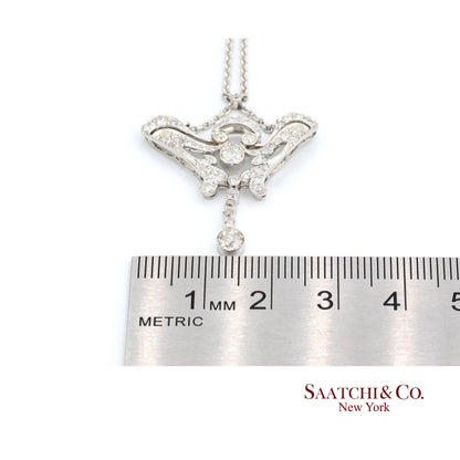 18K(750) White Diamond Vintage Pendant with Chain Necklace
