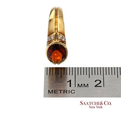 18K(750) Solid Yellow Gold Natural Diamond Mandarin Garnet Ring