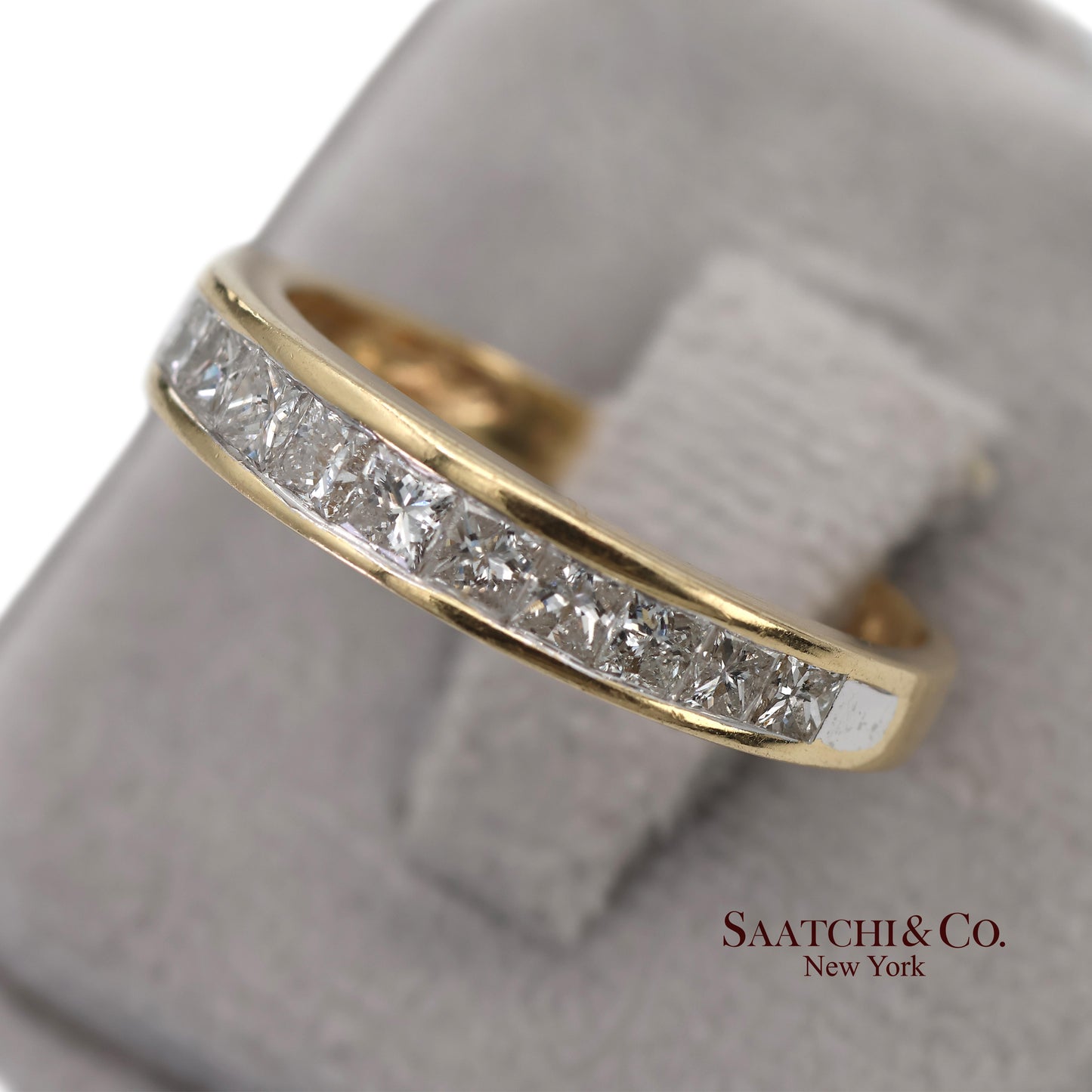14K(585) Solid Yellow Gold Princess Cut Natural Diamond Band Ring