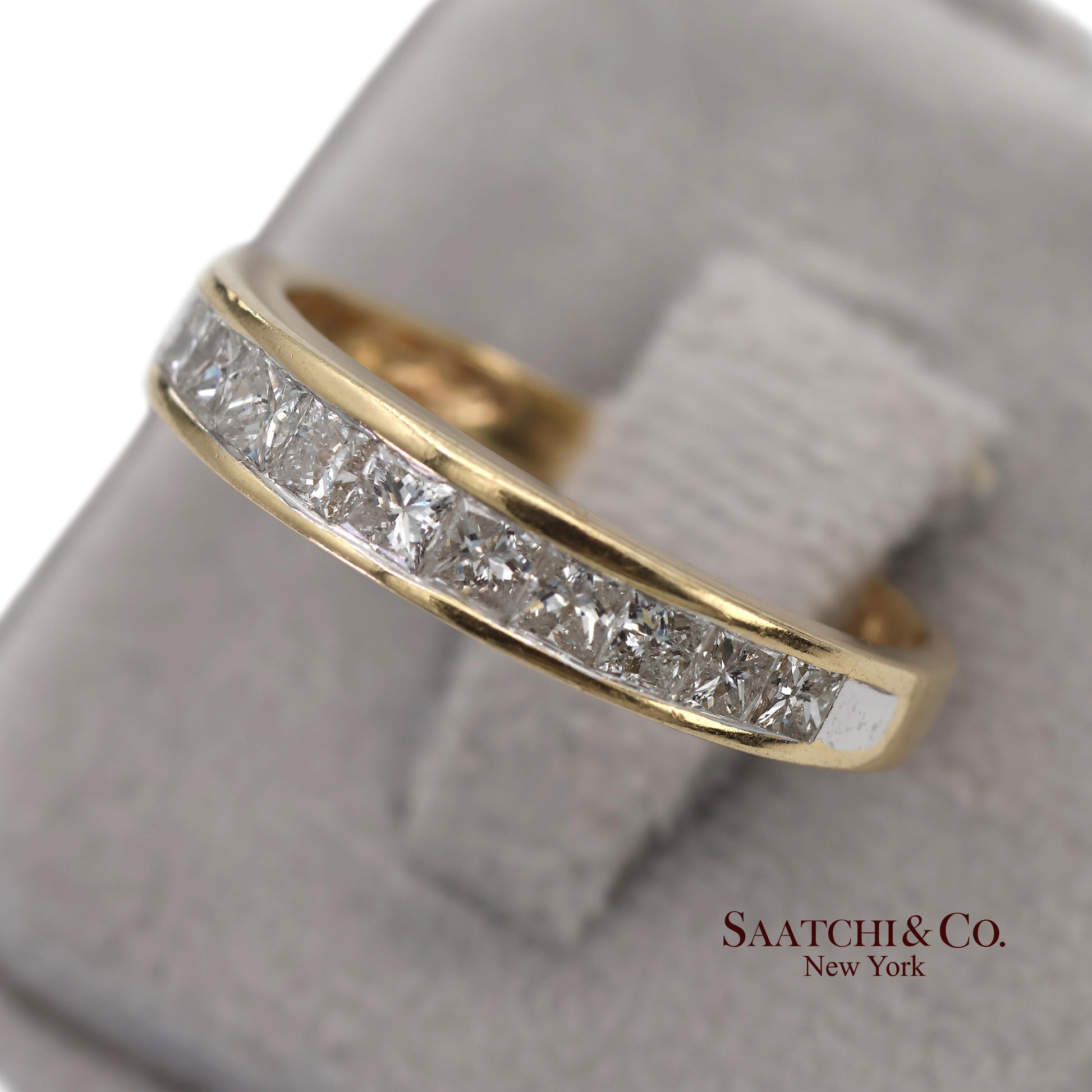 14K(585) Solid Yellow Gold Princess Cut Natural Diamond Band Ring