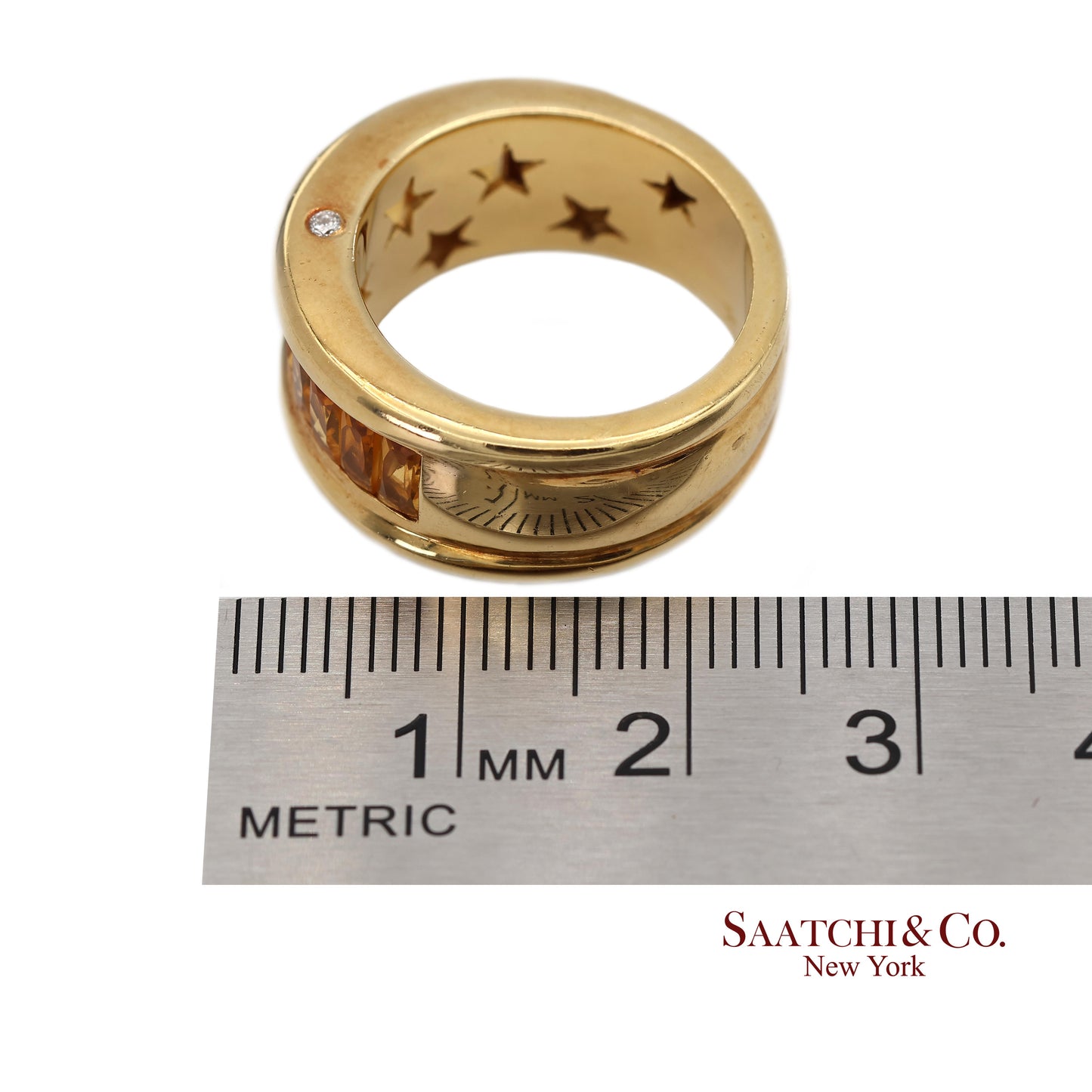 18K(750) Solid Yellow Gold Natural Diamond and Citrine Wide Band Ring