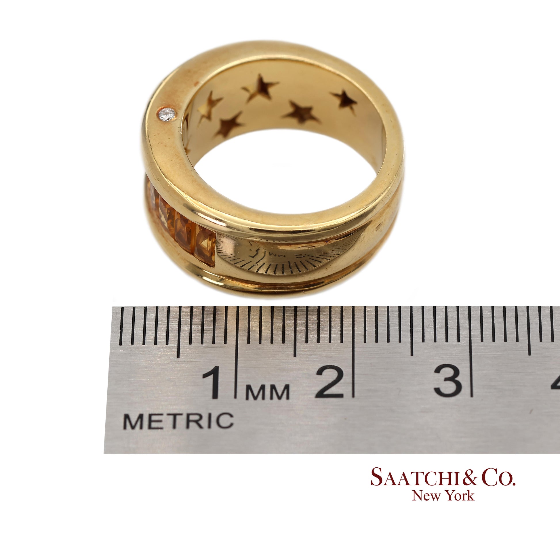 18K(750) Solid Yellow Gold Natural Diamond and Citrine Wide Band Ring