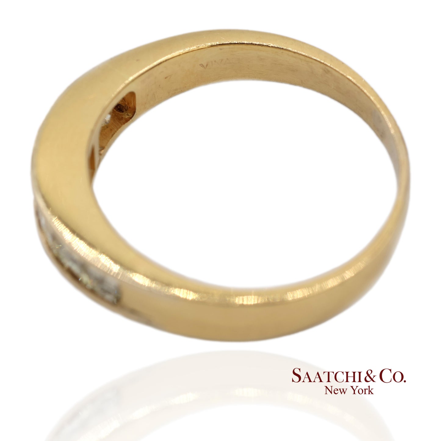 14K(585) Vintage Solid Yellow Gold Natural Baguette Diamond Band Ring