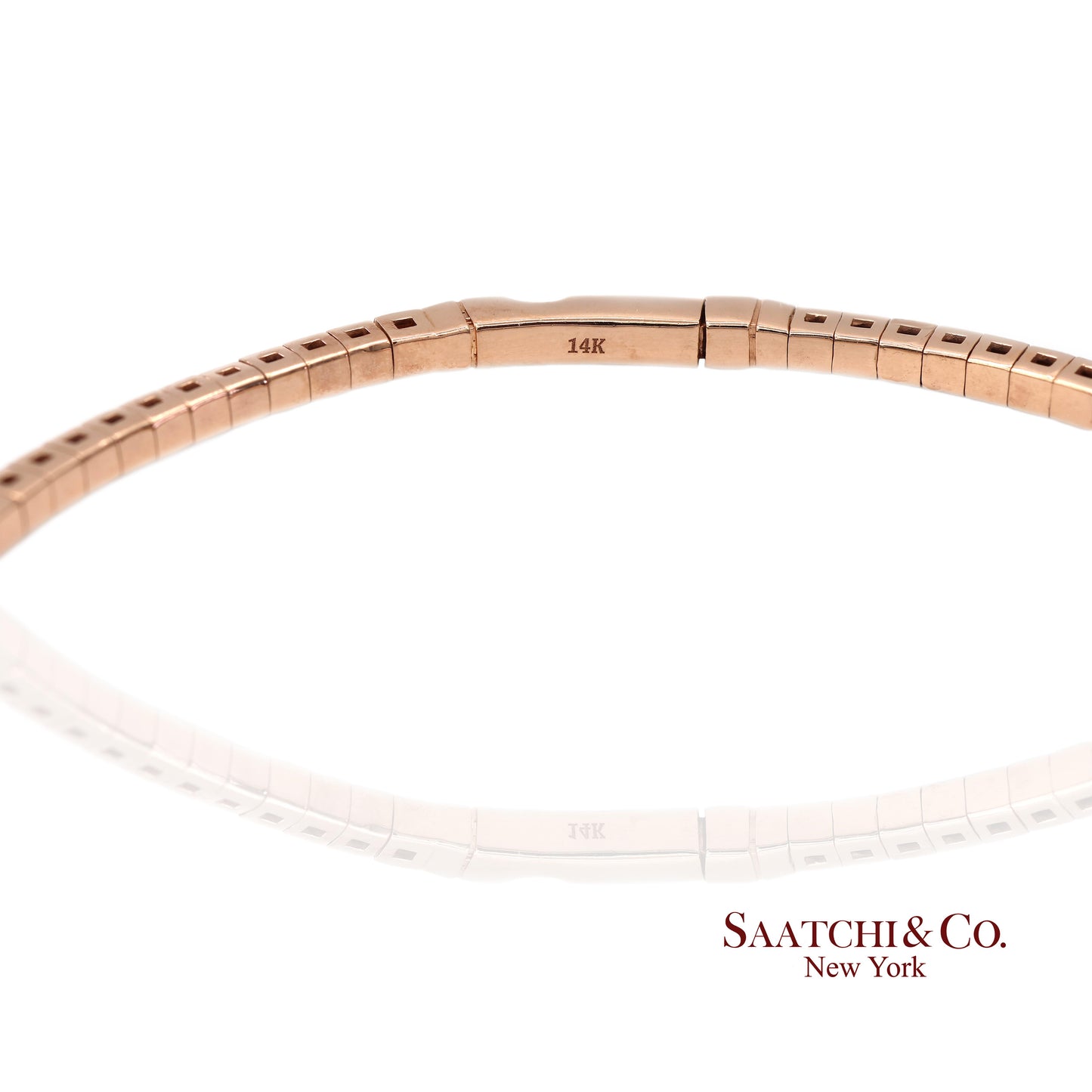 14K (585) Solid Rose Gold Flexible Natural Diamond Bangle Tennis Bracelet