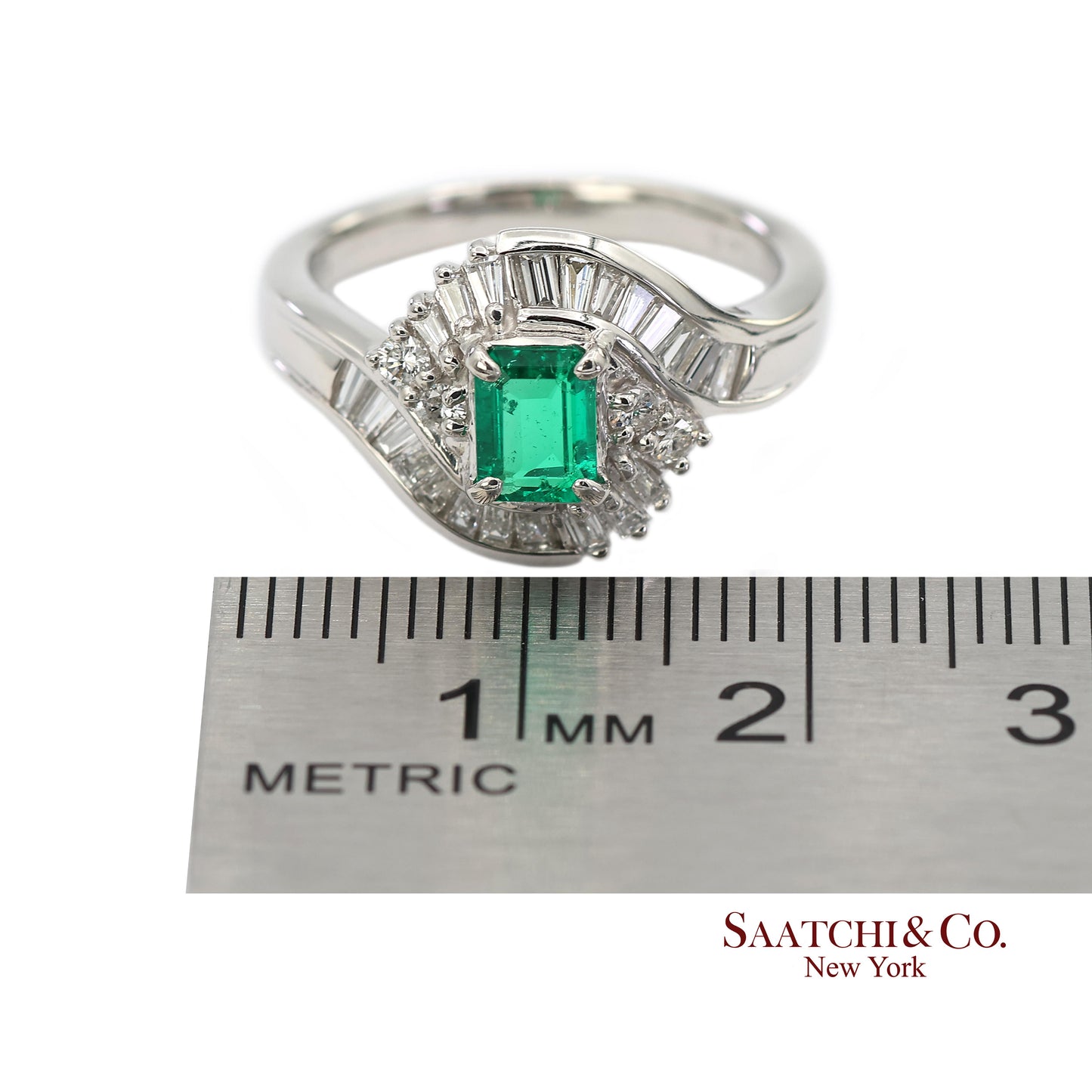GIA Certified Solid Platinum 900 Natural Diamond and Natural Emerald Ring