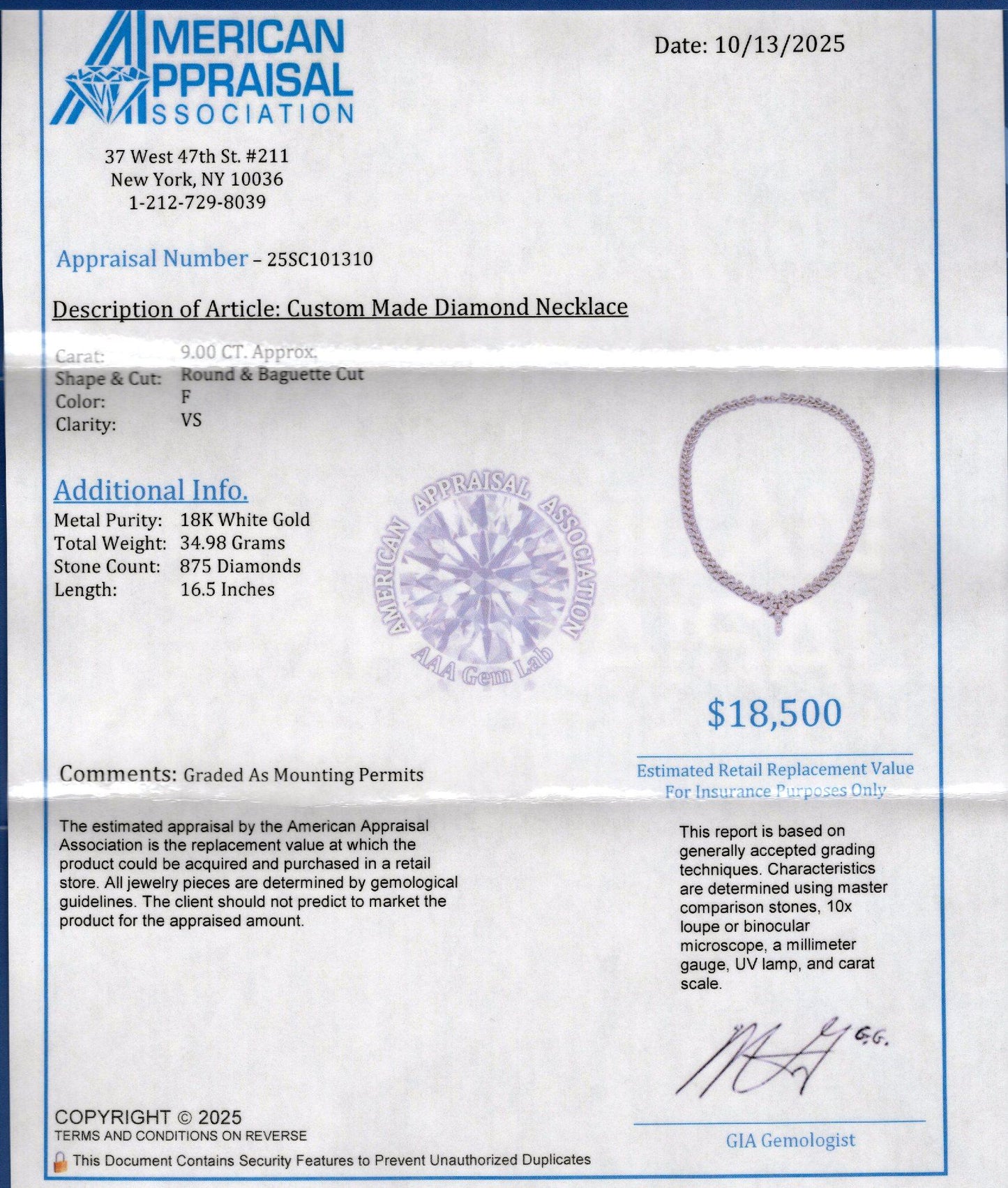 18K (750) Natural White Diamond Necklace