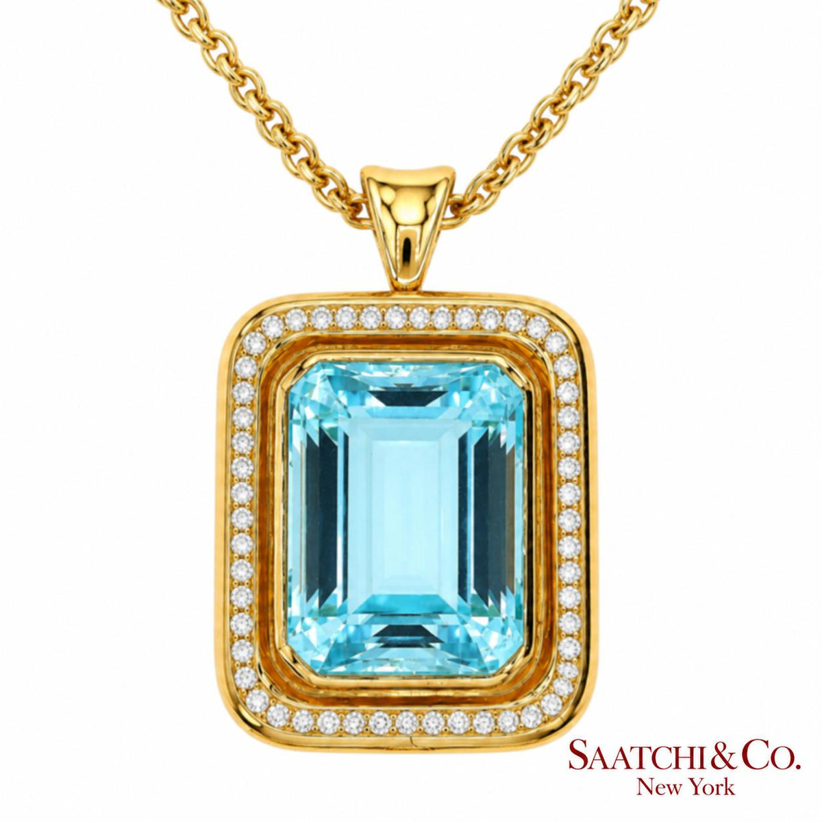 GIA 60 Ct Aquamarine and 4 Ct Diamond 18K Yellow Gold Convertible Pendant Brooch