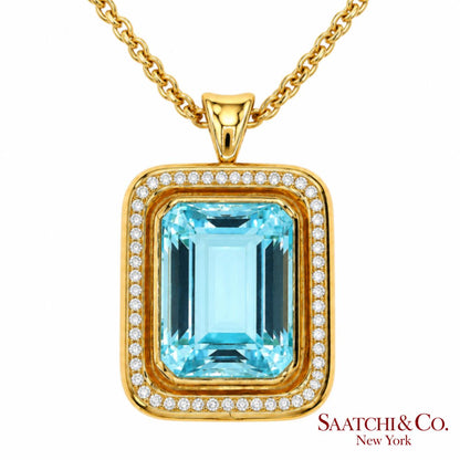 GIA 60 Ct Aquamarine and 4 Ct Diamond 18K Yellow Gold Convertible Pendant Brooch