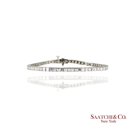 14K (585) White Gold Asscher Cut Bracelet - Natural White VVS-VS Diamond Tennis