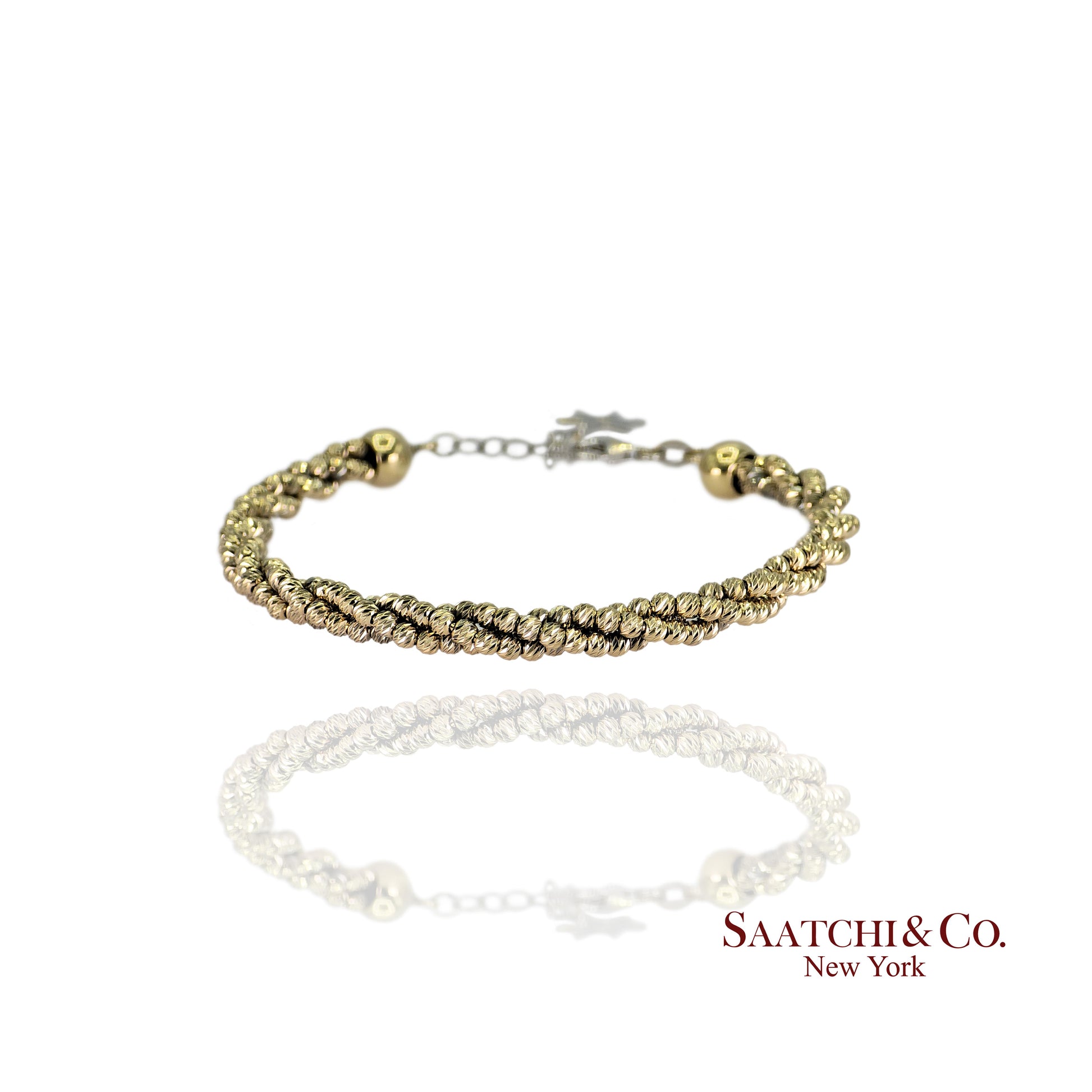 14k (585) White and Yellow Gold Diamond Cut Gold Bangle / Bracelet, Adjustable