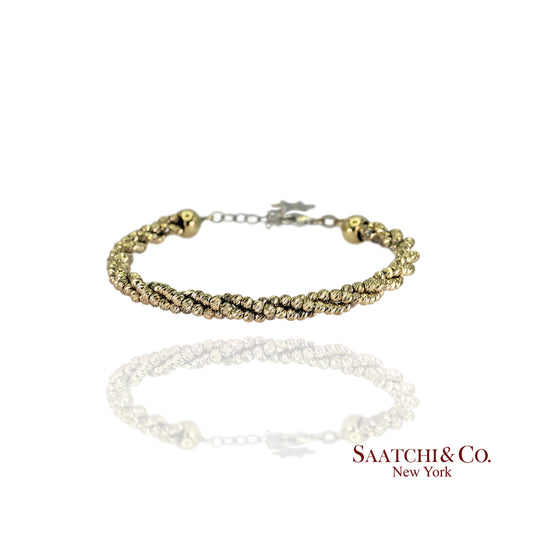 14k (585) White and Yellow Gold Diamond Cut Gold Bangle / Bracelet, Adjustable