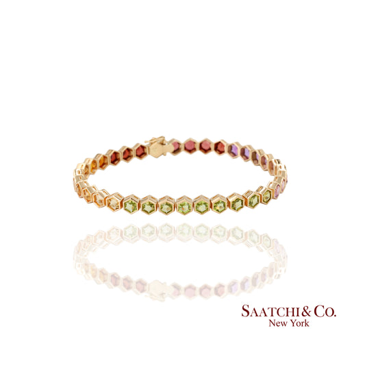 14K (585) Yellow Gold Multi Color Natural Gemstone Bracelet