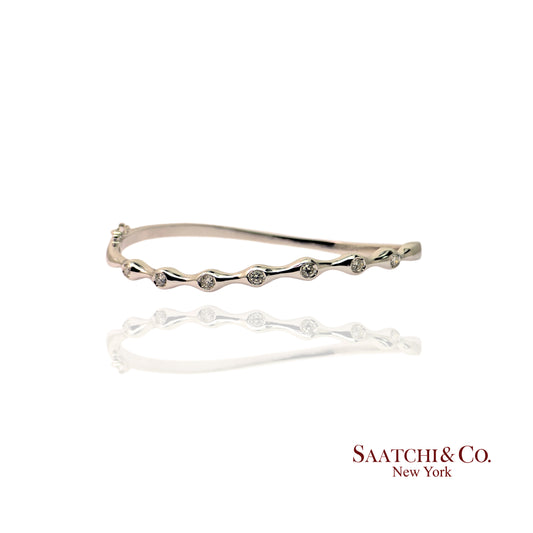 18k (750) Solid White Gold Natural Diamond Bangle Bracelet snap closure 0.5 ct