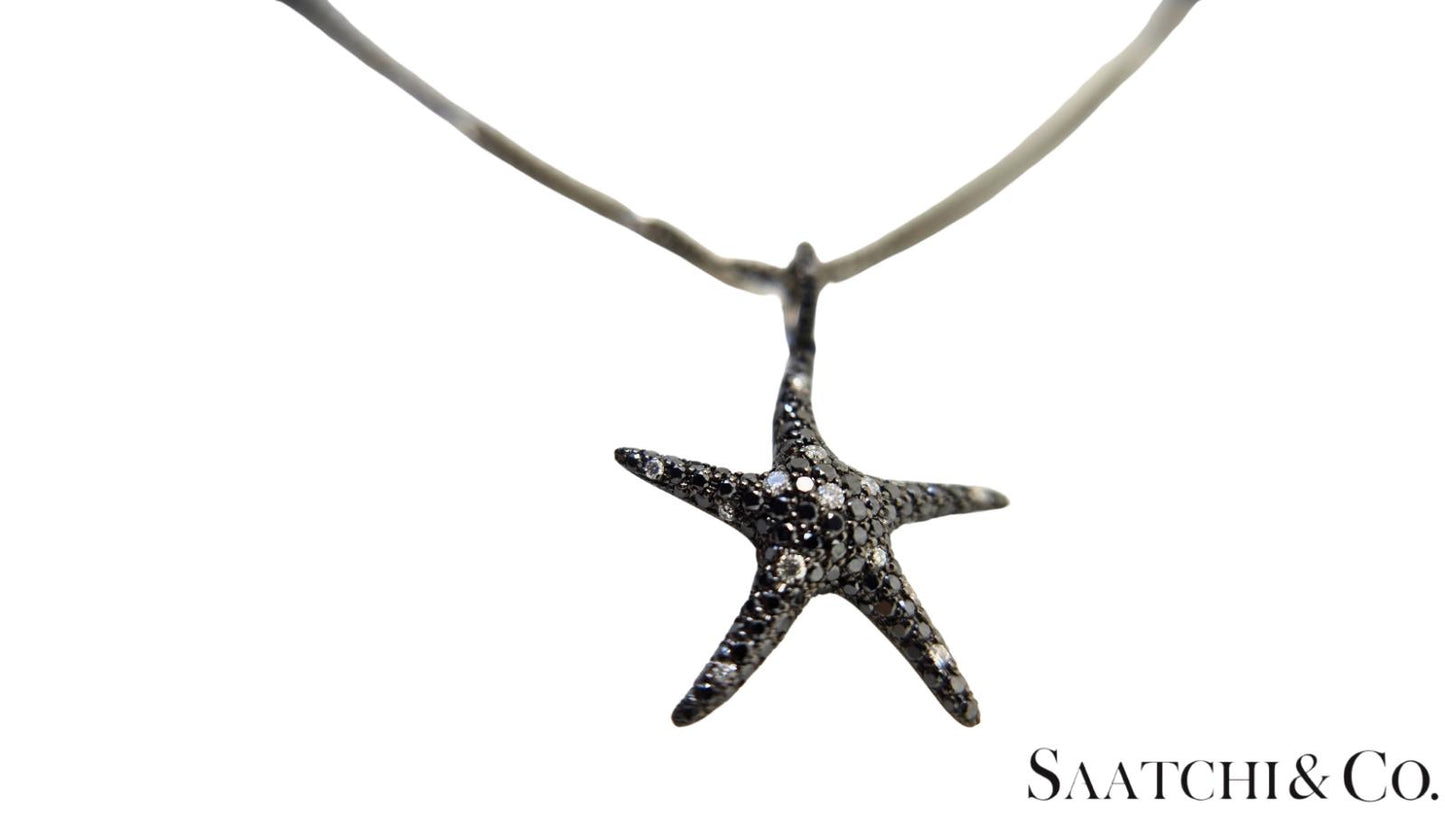 Black Gold 18K Pendant with 14K Chain - 0.65 Ct Natural Black Diamond, 5.3 Grams