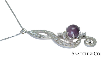 Black Pearl, 14K(585) white gold Pendant, Natural Diamond, Musical g Clef symbol